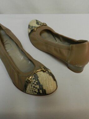 AGL Size 39 US 8.5 Leather w/ Snakeskin Metallic block heels pumps Horsebit